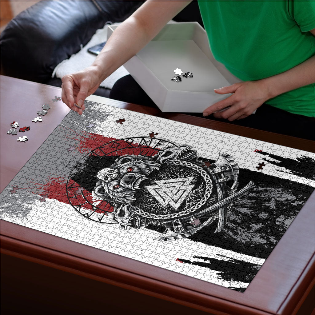 Viking Berserker Bear Valknut Vegvisir Puzzle Nordic Runic Warrior Engraving Style