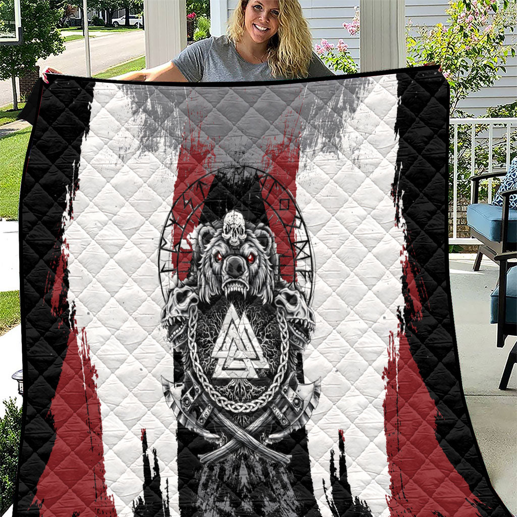 Viking Berserker Bear Valknut Vegvisir Quilt Nordic Runic Warrior Engraving Style