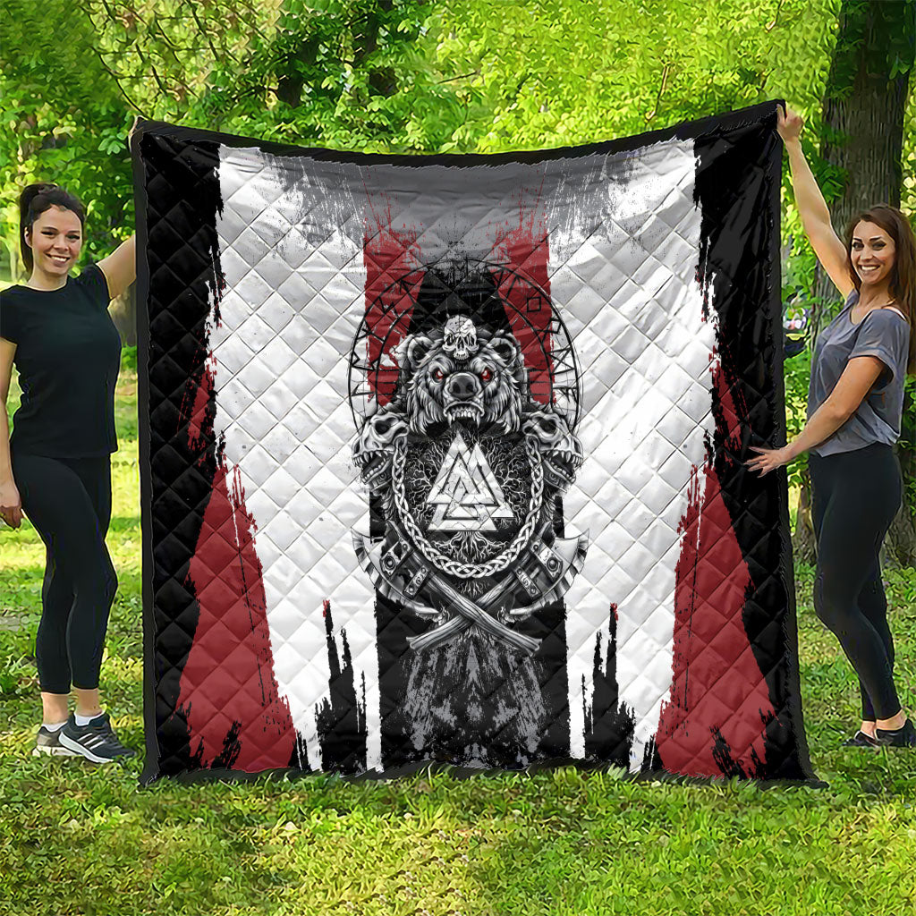Viking Berserker Bear Valknut Vegvisir Quilt Nordic Runic Warrior Engraving Style