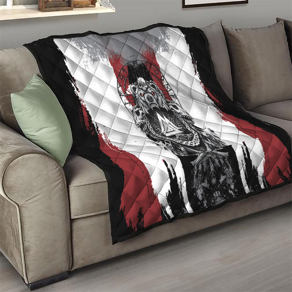 Viking Berserker Bear Valknut Vegvisir Quilt Nordic Runic Warrior Engraving Style