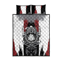 Viking Berserker Bear Valknut Vegvisir Quilt Bed Set Nordic Runic Warrior Engraving Style