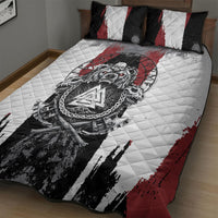 Viking Berserker Bear Valknut Vegvisir Quilt Bed Set Nordic Runic Warrior Engraving Style