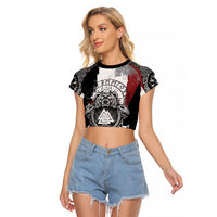 Viking Berserker Bear Valknut Vegvisir Raglan Cropped T Shirt Nordic Runic Warrior Engraving Style