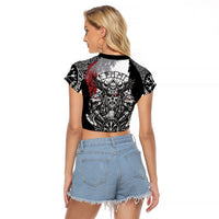 Viking Berserker Bear Valknut Vegvisir Raglan Cropped T Shirt Nordic Runic Warrior Engraving Style