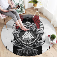Viking Berserker Bear Valknut Vegvisir Round Carpet Nordic Runic Warrior Engraving Style