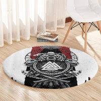 Viking Berserker Bear Valknut Vegvisir Round Carpet Nordic Runic Warrior Engraving Style