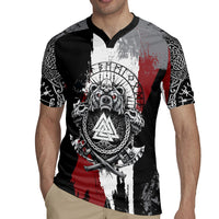Viking Berserker Bear Valknut Vegvisir Rugby Jersey Nordic Runic Warrior Engraving Style