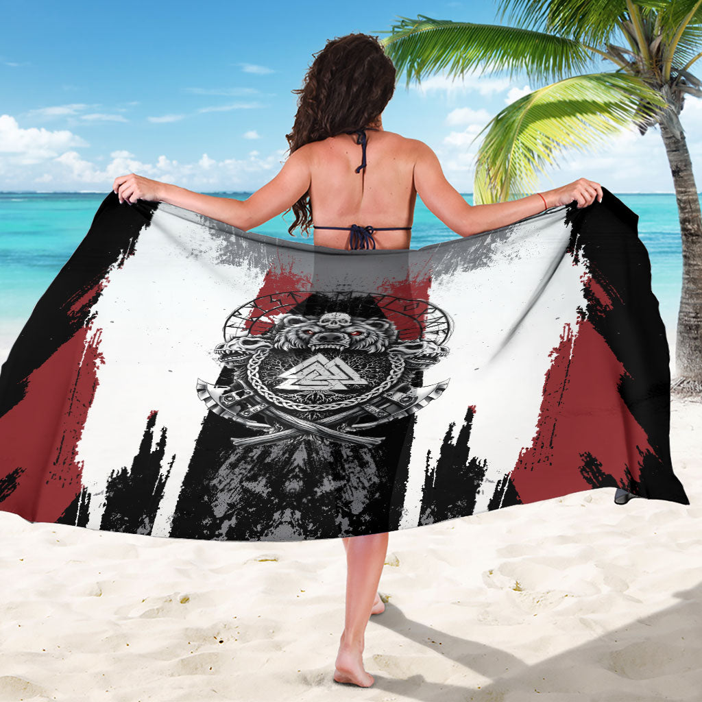 Viking Berserker Bear Valknut Vegvisir Sarong Nordic Runic Warrior Engraving Style