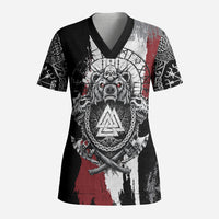 Viking Berserker Bear Valknut Vegvisir Scrub Top Nordic Runic Warrior Engraving Style