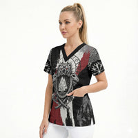 Viking Berserker Bear Valknut Vegvisir Scrub Top Nordic Runic Warrior Engraving Style