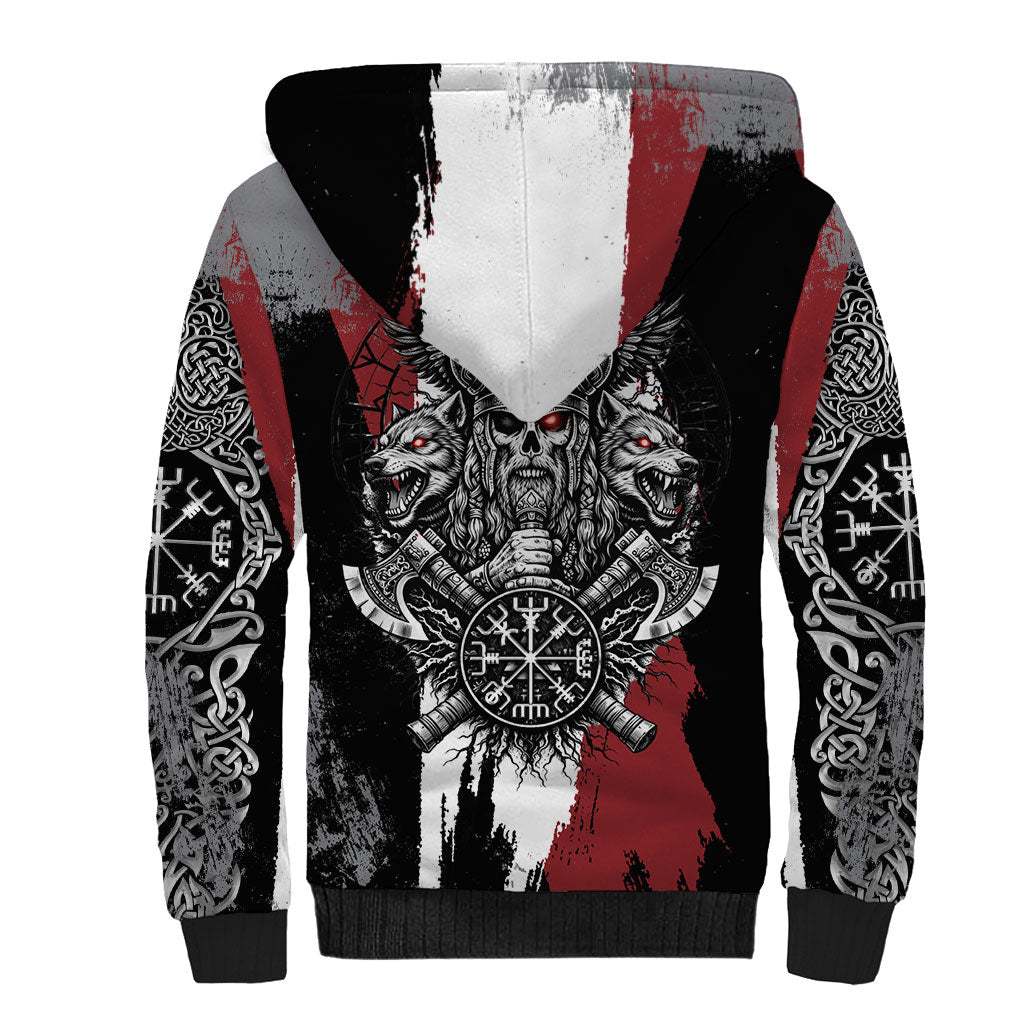 Viking Berserker Bear Valknut Vegvisir Sherpa Hoodie Nordic Runic Warrior Engraving Style