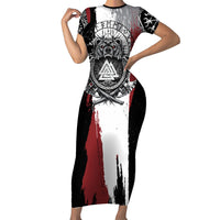Viking Berserker Bear Valknut Vegvisir Short Sleeve Bodycon Dress Nordic Runic Warrior Engraving Style