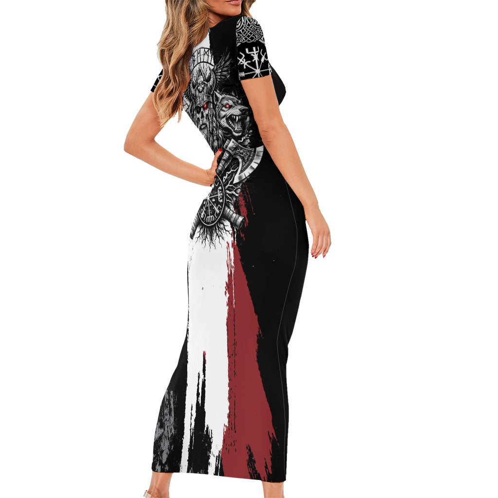 Viking Berserker Bear Valknut Vegvisir Short Sleeve Bodycon Dress Nordic Runic Warrior Engraving Style