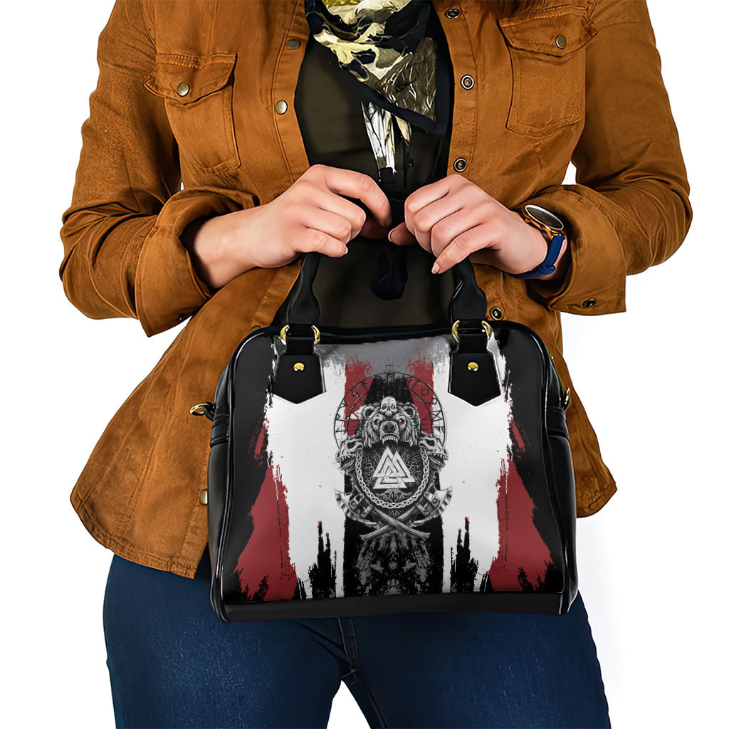 Viking Berserker Bear Valknut Vegvisir Shoulder Handbag Nordic Runic Warrior Engraving Style