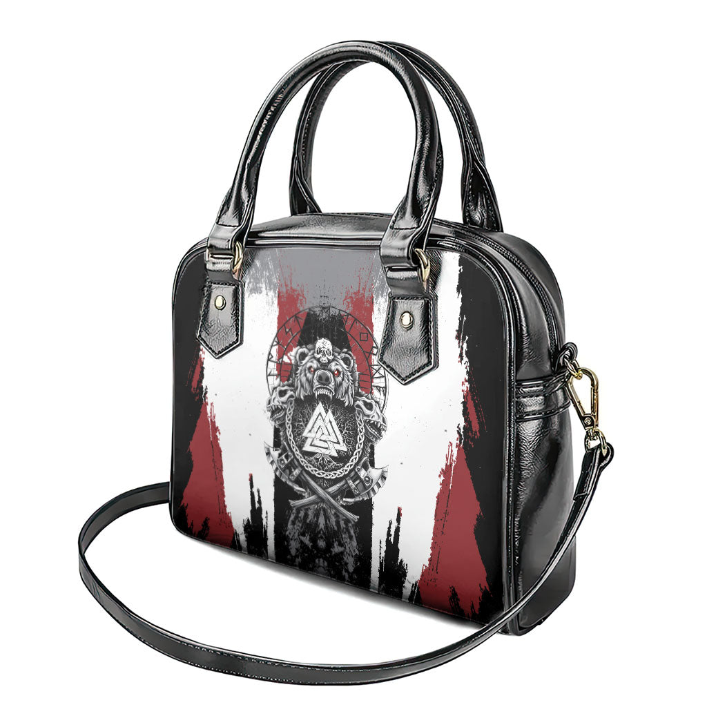 Viking Berserker Bear Valknut Vegvisir Shoulder Handbag Nordic Runic Warrior Engraving Style