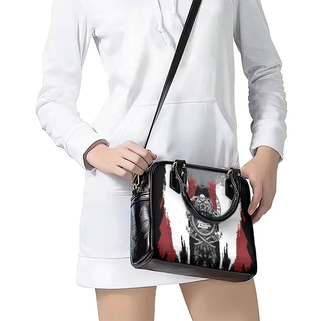 Viking Berserker Bear Valknut Vegvisir Shoulder Handbag Nordic Runic Warrior Engraving Style