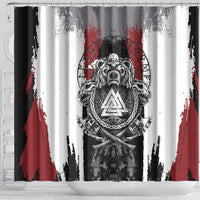 Viking Berserker Bear Valknut Vegvisir Shower Curtain Nordic Runic Warrior Engraving Style