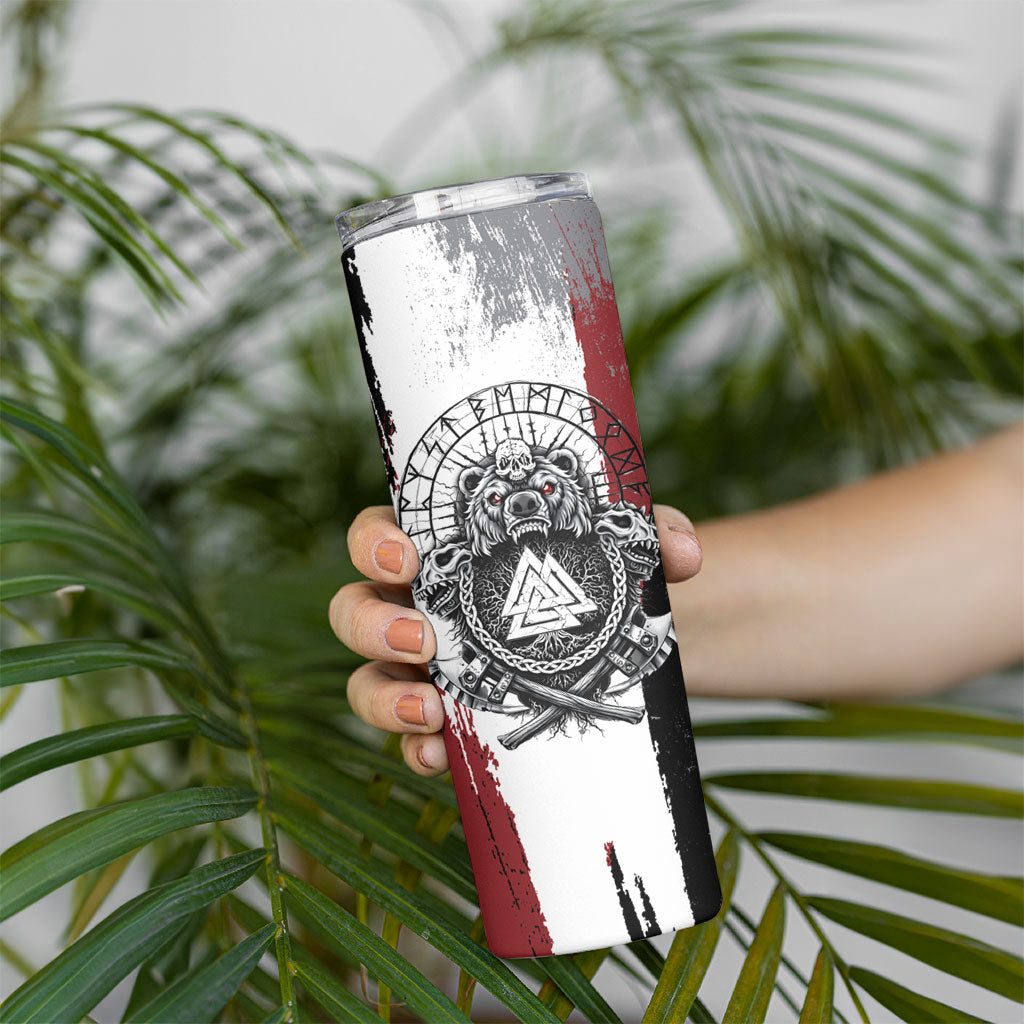 Viking Berserker Bear Valknut Vegvisir Skinny Tumbler Nordic Runic Warrior Engraving Style