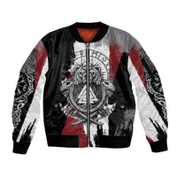 Viking Berserker Bear Valknut Vegvisir Sleeve Zip Bomber Jacket Nordic Runic Warrior Engraving Style