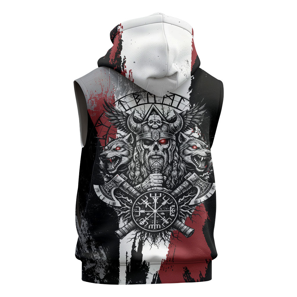 Viking Berserker Bear Valknut Vegvisir Sleeveless Hoodie Nordic Runic Warrior Engraving Style