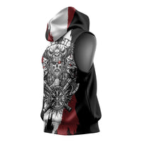 Viking Berserker Bear Valknut Vegvisir Sleeveless Hoodie Nordic Runic Warrior Engraving Style