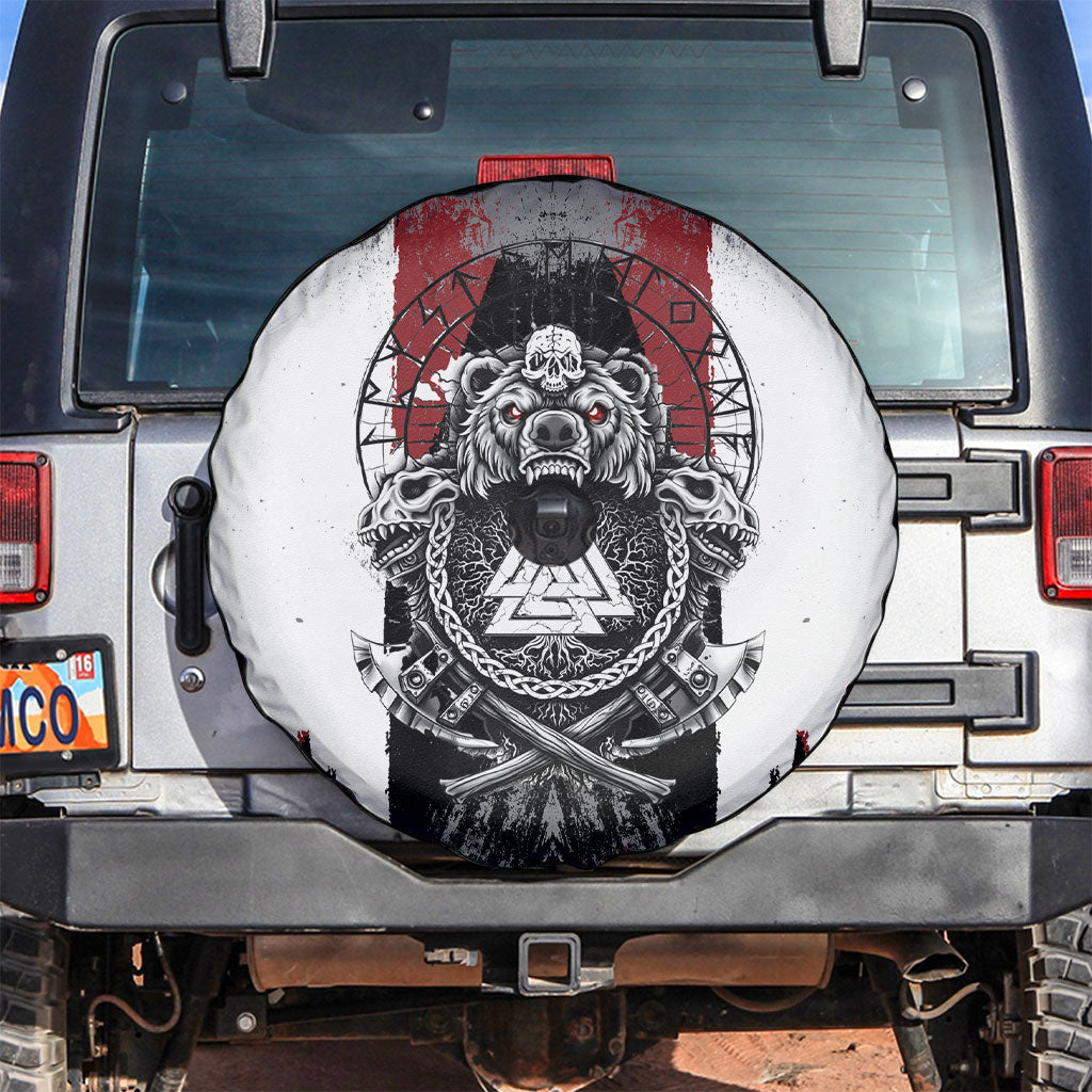 Viking Berserker Bear Valknut Vegvisir Spare Tire Cover Nordic Runic Warrior Engraving Style