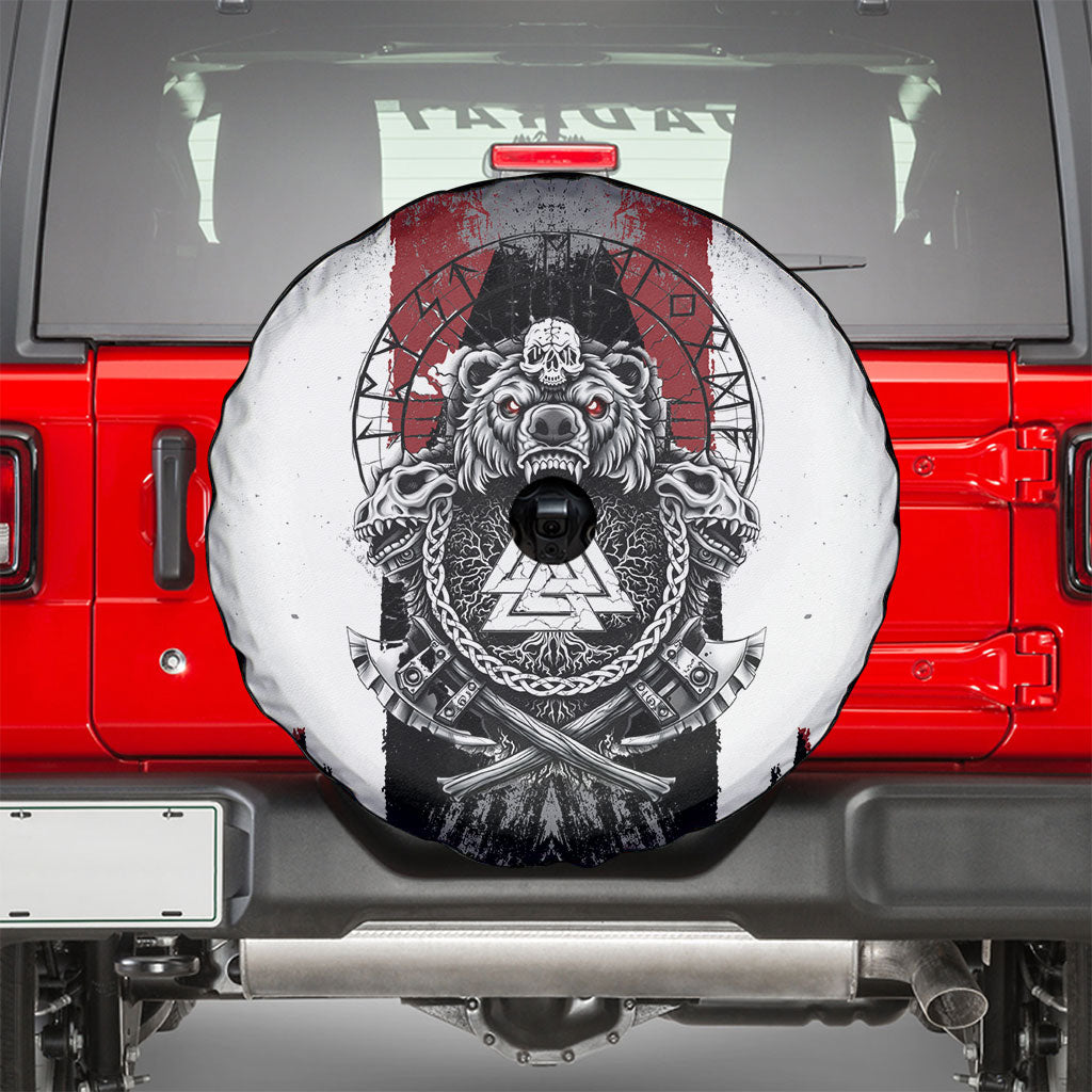 Viking Berserker Bear Valknut Vegvisir Spare Tire Cover Nordic Runic Warrior Engraving Style