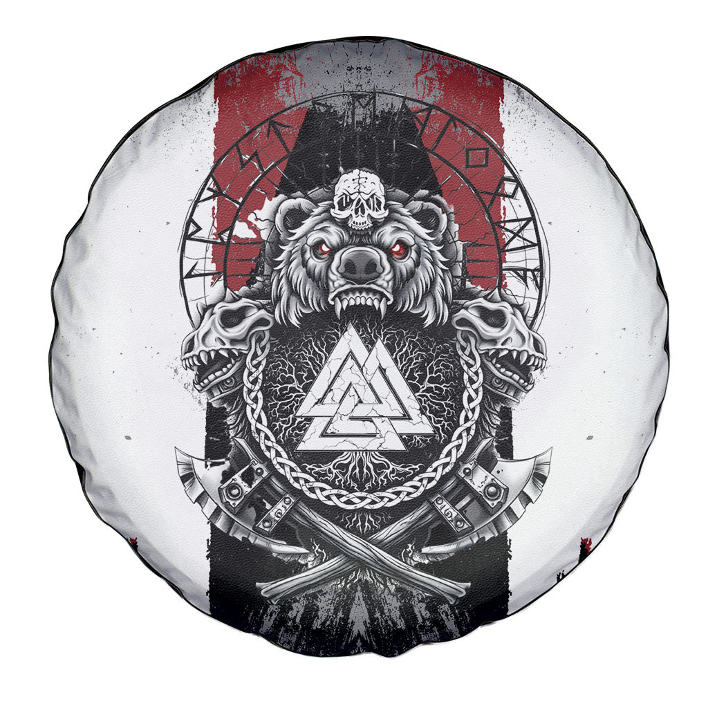 Viking Berserker Bear Valknut Vegvisir Spare Tire Cover Nordic Runic Warrior Engraving Style