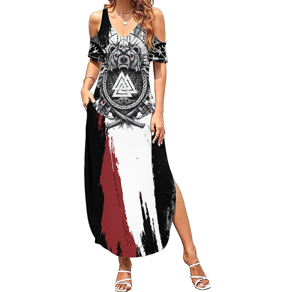 Viking Berserker Bear Valknut Vegvisir Summer Maxi Dress Nordic Runic Warrior Engraving Style