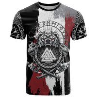 Viking Berserker Bear Valknut Vegvisir T Shirt Nordic Runic Warrior Engraving Style