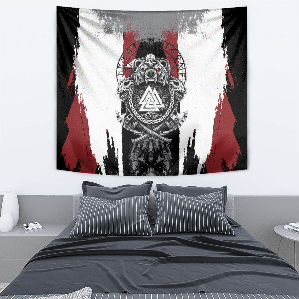 Viking Berserker Bear Valknut Vegvisir Tapestry Nordic Runic Warrior Engraving Style