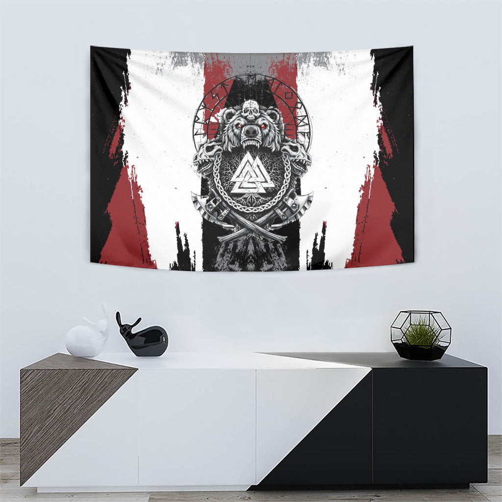 Viking Berserker Bear Valknut Vegvisir Tapestry Nordic Runic Warrior Engraving Style