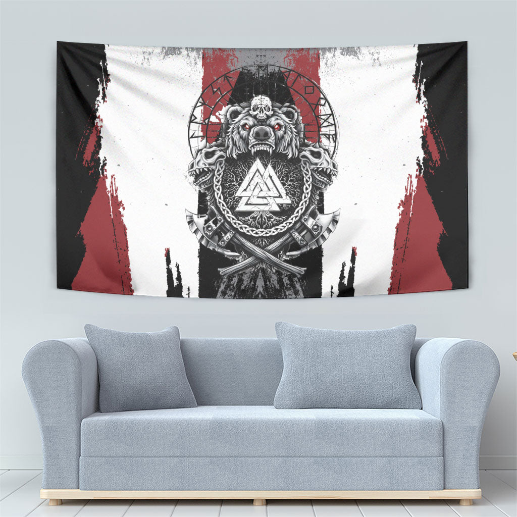 Viking Berserker Bear Valknut Vegvisir Tapestry Nordic Runic Warrior Engraving Style