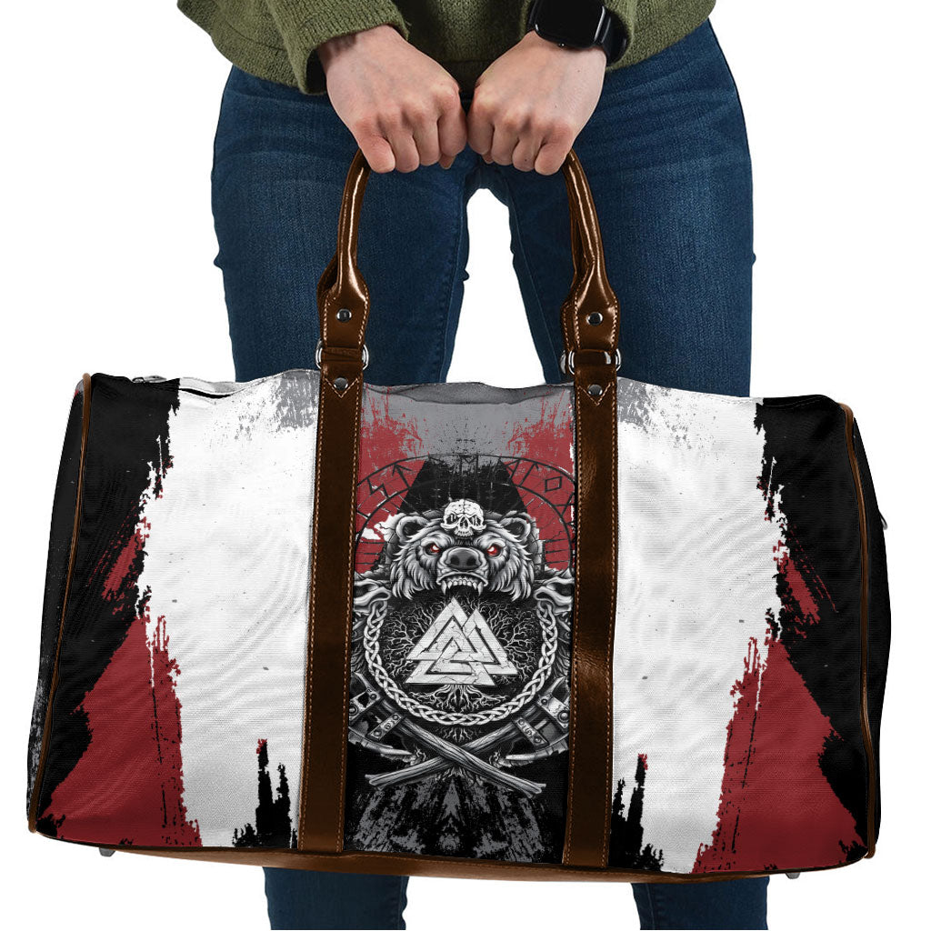 Viking Berserker Bear Valknut Vegvisir Travel Bag Nordic Runic Warrior Engraving Style