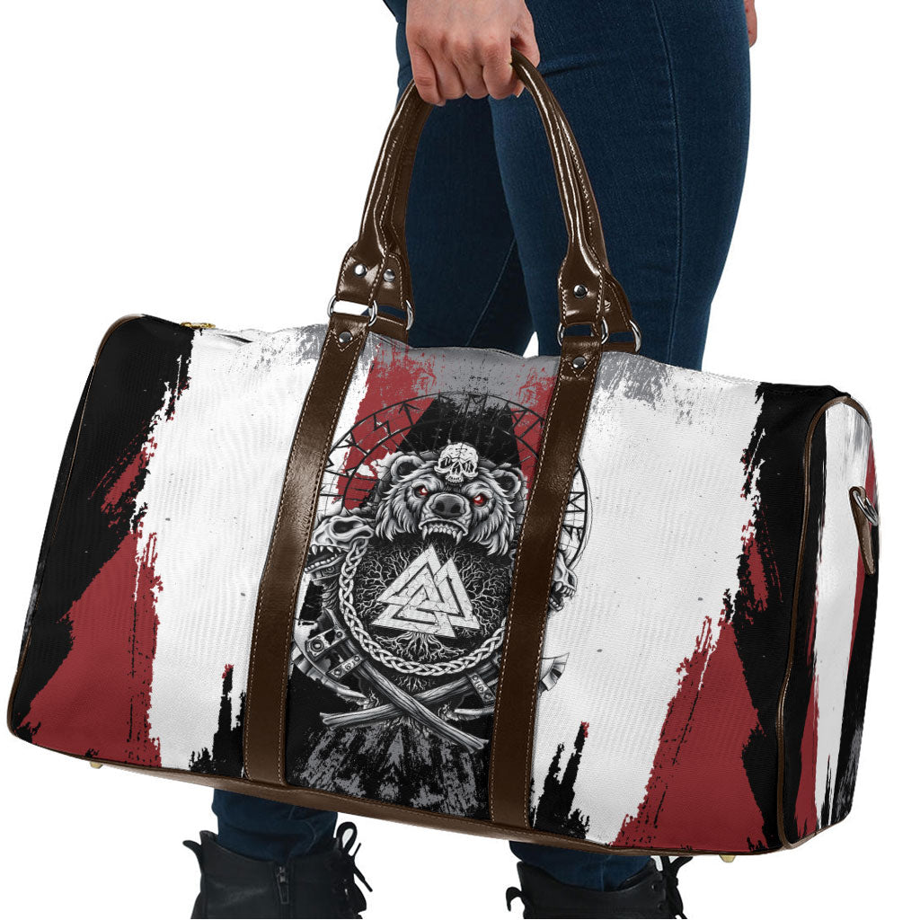 Viking Berserker Bear Valknut Vegvisir Travel Bag Nordic Runic Warrior Engraving Style