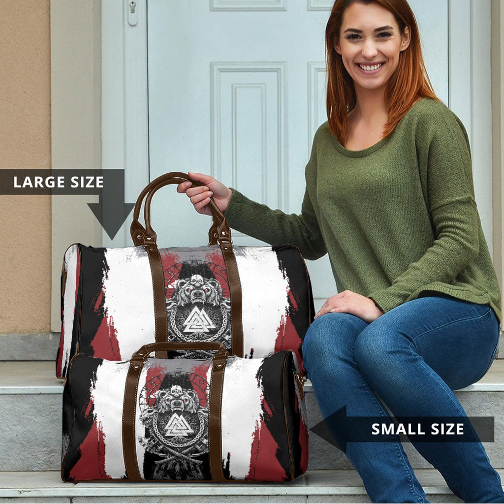 Viking Berserker Bear Valknut Vegvisir Travel Bag Nordic Runic Warrior Engraving Style