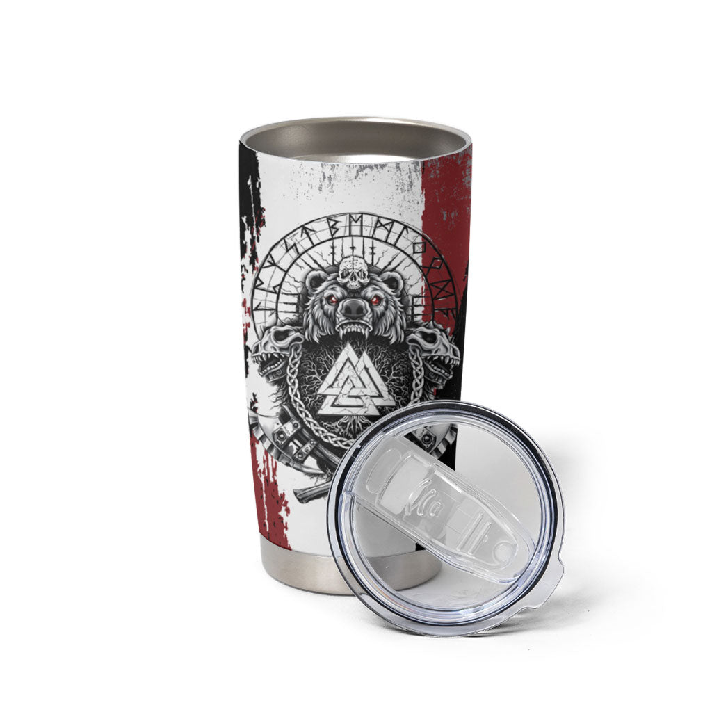 Viking Berserker Bear Valknut Vegvisir Tumbler Cup Nordic Runic Warrior Engraving Style