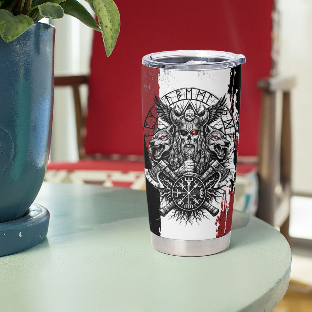 Viking Berserker Bear Valknut Vegvisir Tumbler Cup Nordic Runic Warrior Engraving Style