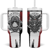 Viking Berserker Bear Valknut Vegvisir Tumbler With Handle Nordic Runic Warrior Engraving Style