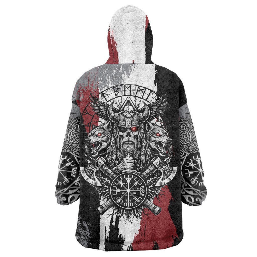 Viking Berserker Bear Valknut Vegvisir Wearable Blanket Hoodie Nordic Runic Warrior Engraving Style