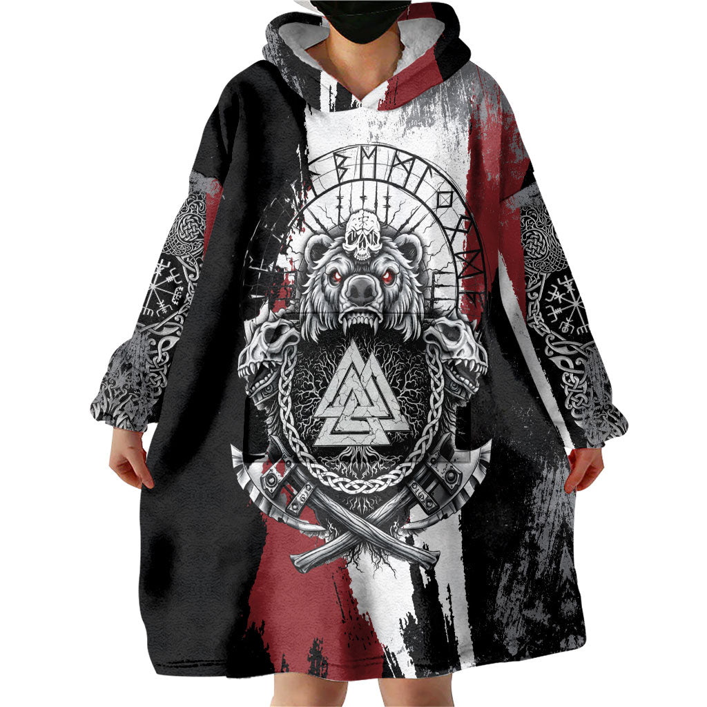 Viking Berserker Bear Valknut Vegvisir Wearable Blanket Hoodie Nordic Runic Warrior Engraving Style