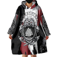 Viking Berserker Bear Valknut Vegvisir Wearable Blanket Hoodie Nordic Runic Warrior Engraving Style