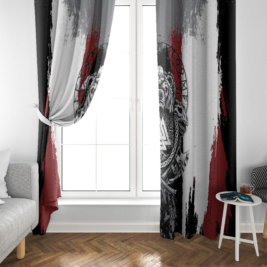 Viking Berserker Bear Valknut Vegvisir Window Curtain Nordic Runic Warrior Engraving Style