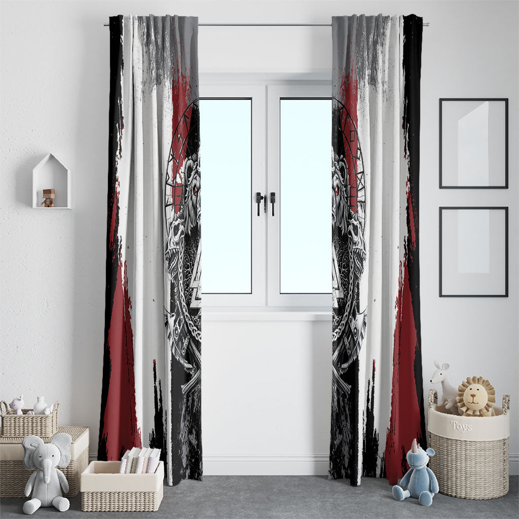 Viking Berserker Bear Valknut Vegvisir Window Curtain Nordic Runic Warrior Engraving Style