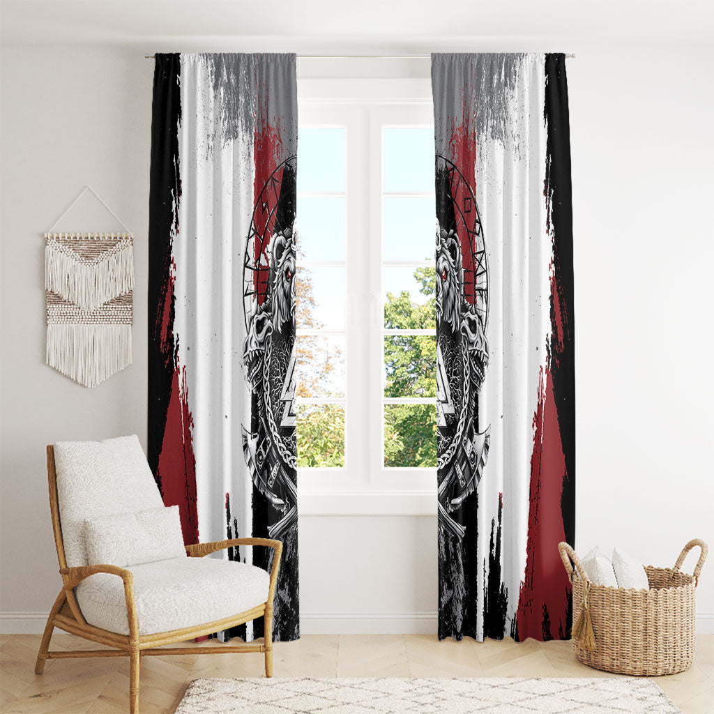 Viking Berserker Bear Valknut Vegvisir Window Curtain Nordic Runic Warrior Engraving Style