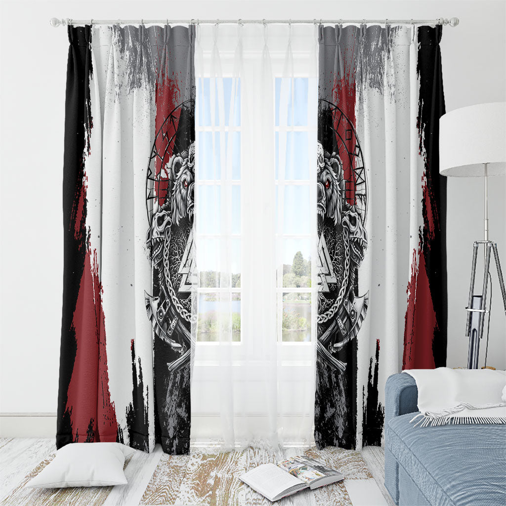Viking Berserker Bear Valknut Vegvisir Window Curtain Nordic Runic Warrior Engraving Style