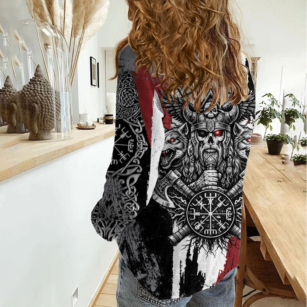Viking Berserker Bear Valknut Vegvisir Women Casual Shirt Nordic Runic Warrior Engraving Style