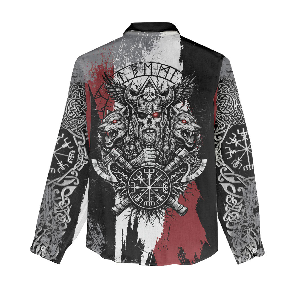 Viking Berserker Bear Valknut Vegvisir Women Casual Shirt Nordic Runic Warrior Engraving Style