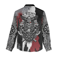 Viking Berserker Bear Valknut Vegvisir Women Casual Shirt Nordic Runic Warrior Engraving Style