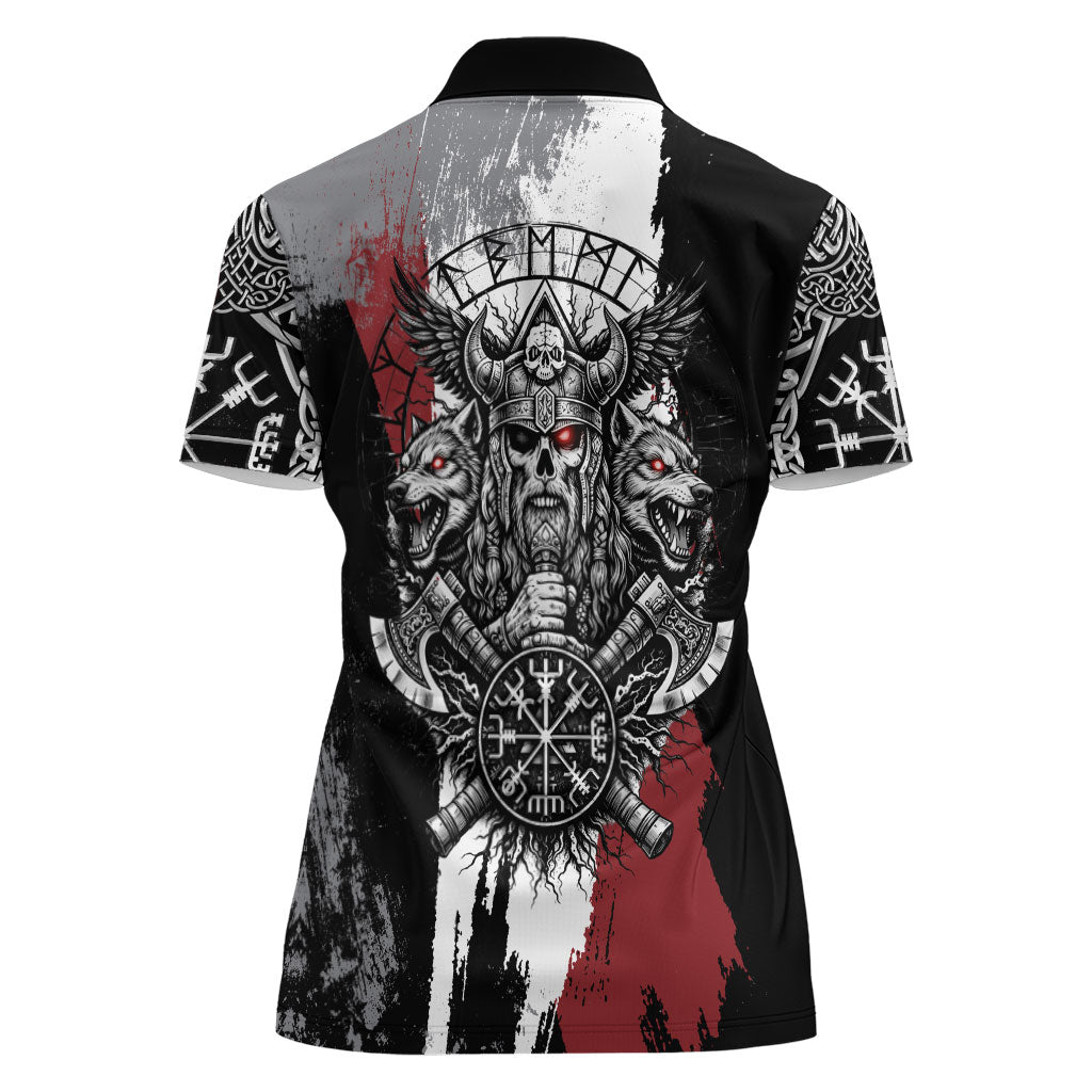 Viking Berserker Bear Valknut Vegvisir Women Polo Shirt Nordic Runic Warrior Engraving Style
